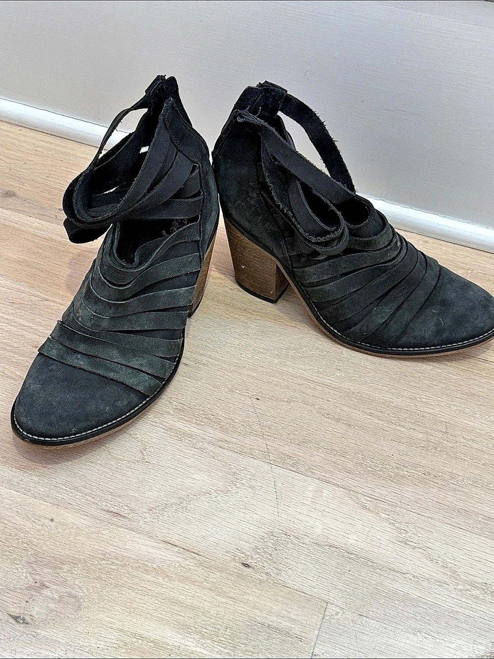 Free People Hybrid Heel Boot Black Strappy Block Heel Shoes